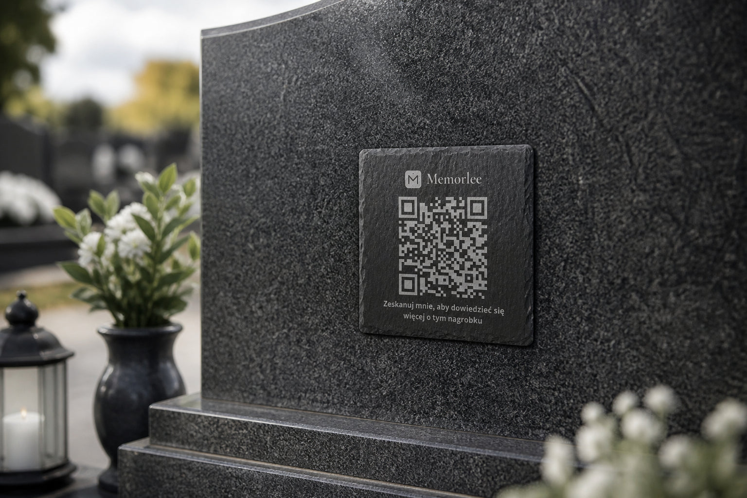Tabliczka Memorlee QR na nagrobku